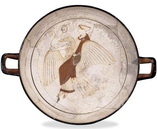 Αφροδίτη πάνω σε χήνα, περ. 470 - 460 π.Χ., βρέθηκε στην Κάμειρο της Ρόδου, Βρετανικό Μουσείο (Λονδίνο). Φέρει τις επιγραφές: ΑΦΡΟΔΙΤΗ - ΓΛΑΥΚΟΝ ΚΑΛΟΣ